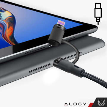 Alogy 2in1 USB-C auf Lightning PowerDelivery Kabel für Apple iPhone PD 60W 100cm Schwarz