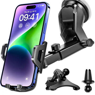 Alogy 3-in-1-Autotelefonhalter für Fenster, Fenster, Armaturenbrett, Kühlergrill, Cockpit, Schwarz, USB-C-Kabel, 2,4 A, 1 m