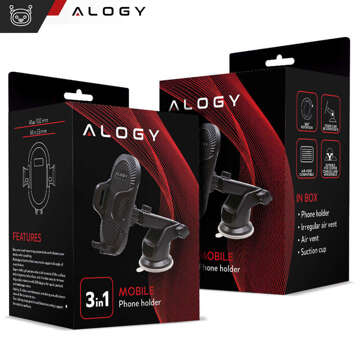 Alogy 3-in-1-Autotelefonhalter für Fenster, Fenster, Armaturenbrett, Kühlergrill, Cockpit, Schwarz, USB-C-Kabel, 2,4 A, 1 m