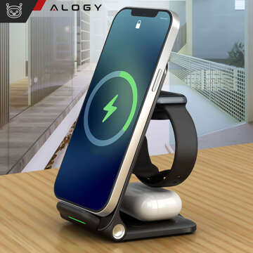 Alogy 3in1 QI Induktionsladegerät für Apple iPhone, Airpods, Watch 15W 3W Schwarz