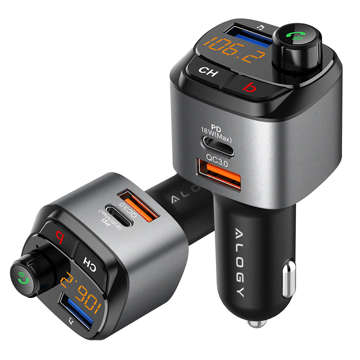 Alogy Auto-FM-Transmitter, USB-Ladegerät, QC 3.0, USB-C PD, Bluetooth-MP3-Player, 1 m Kabel, USB-C auf Lightning-Gehäuse