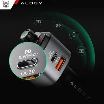 Alogy Auto-FM-Transmitter, USB-Ladegerät, QC 3.0, USB-C PD, Bluetooth-MP3-Player, 1 m Kabel, USB-C auf Lightning-Gehäuse