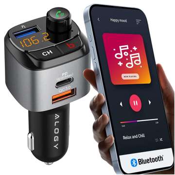 Alogy Auto-FM-Transmitter, USB-Ladegerät, QC 3.0, USB-C PD, Bluetooth-MP3-Player, 1 m Kabel, USB-C auf Lightning-Gehäuse