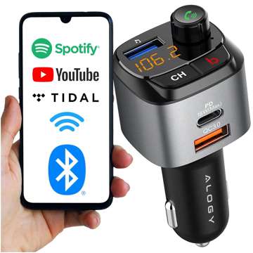 Alogy Auto-FM-Transmitter, USB-Ladegerät, QC 3.0, USB-C PD, Bluetooth-MP3-Player, 1 m Kabel, USB-C auf Lightning-Gehäuse