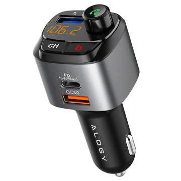 Alogy Auto-FM-Transmitter, USB-Ladegerät, QC 3.0, USB-C PD, Bluetooth-MP3-Player, 1 m Kabel, USB-C auf Lightning-Gehäuse