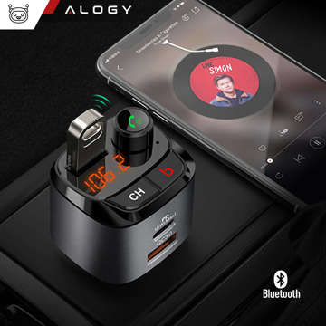 Alogy Auto-FM-Transmitter, USB-Ladegerät, QC 3.0, USB-C PD, Bluetooth-MP3-Player, 1 m Kabel, USB-C auf Lightning-Gehäuse