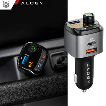 Alogy Auto-FM-Transmitter, USB-Ladegerät, QC 3.0, USB-C PD, Bluetooth-MP3-Player, 1 m Kabel, USB-C auf Lightning-Gehäuse