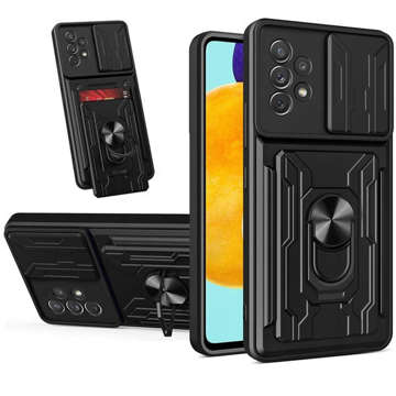 Alogy Camshield Ring Wallet Case mit Kamera Cover und Wallet für Samsung Galaxy A53 Schwarz