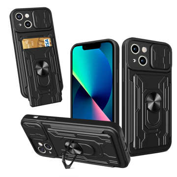 Alogy Camshield Stand Ring Wallet Case mit Kameraabdeckung und Kartenfach für Apple iPhone 14 Schwarz