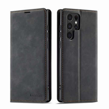 Alogy Forwenw Leder Flip Wallet Case für Samsung Galaxy S22 Ultra Schwarz