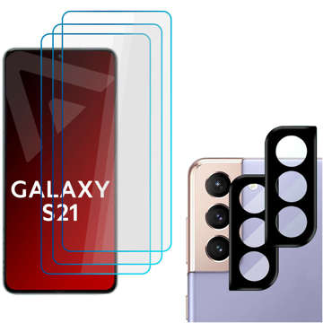 Alogy Glass Pack 3x 9H Tempered Glass für 2x Screen Camera Lens Glass für Samsung Galaxy S21