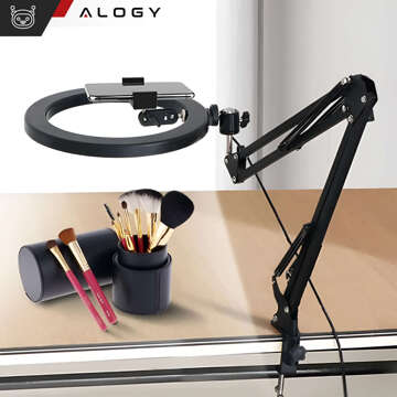 Alogy LED-Ringlicht 10 Zoll Fotoring für Make-up-Stativ für Schreibtischplatte Schwarz