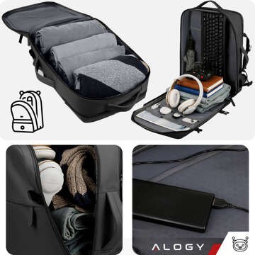 Alogy Laptop-Rucksack, Zubehör, Reisen, 46 x 32 x 15 cm, für Arbeit, Schule, Flugzeug, Reisende, Herren, Damen, Schwarz