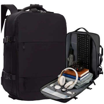 Alogy Laptop-Rucksack, Zubehör, Reisen, 46 x 32 x 15 cm, für Arbeit, Schule, Flugzeug, Reisende, Herren, Damen, Schwarz