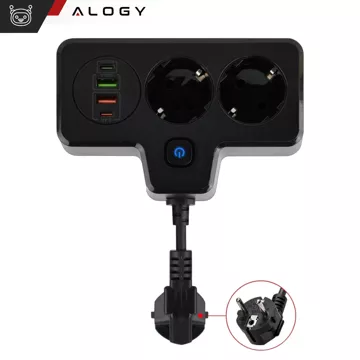 Alogy Plug Extender Steckdose Splitter Splitter Adapter Verlängerungskabel 2x EU Stecker 2x USB 2x USB-C Schwarz