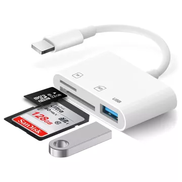 Alogy SD TF USB-Kartenleser-Adapter mit Lightning-Anschluss für Apple iPhone iPad Weiß