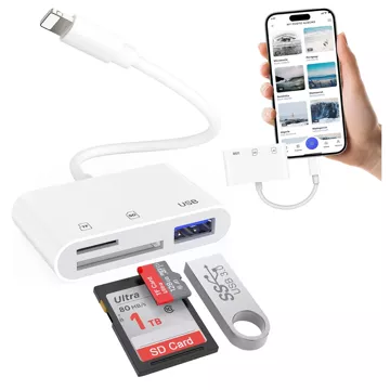 Alogy SD TF USB-Kartenleser-Adapter mit Lightning-Anschluss für Apple iPhone iPad Weiß