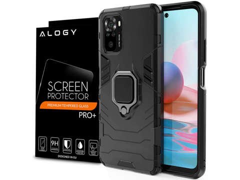 Alogy Stand Ring Armor Hülle für Xiaomi Redmi Note 10 / 10s schwarzes Glas