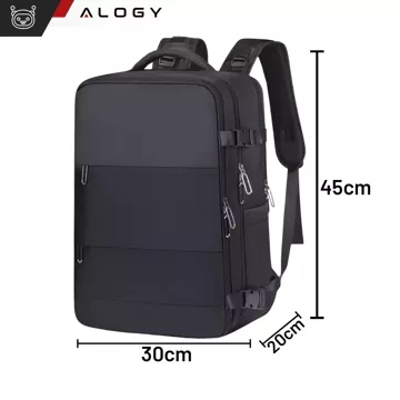 Alogy Unisex Schwarz Herren Damen Reise-Laptop-Rucksack für Koffer Gepäck für Flugzeug Arbeit Schule 45x30x20cm