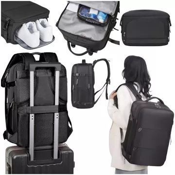 Alogy Unisex Schwarz Herren Damen Reise-Laptop-Rucksack für Koffer Gepäck für Flugzeug Arbeit Schule 45x30x20cm