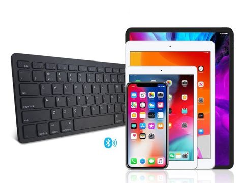 Alogy Universelle kabellose Bluetooth-Tastatur, schwarz, schlanke LED-Maus, verstellbarer Ständer