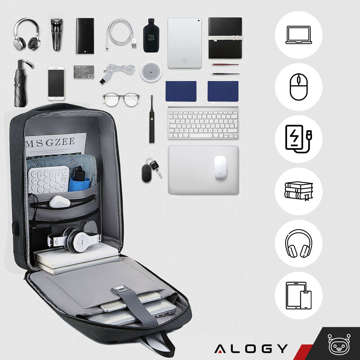 Alogy Urban Safe Anti-Diebstahl-Rucksack für 15,6-Zoll-Laptop mit USB-Anschluss, groß, wasserdicht, Unisex, Schwarz