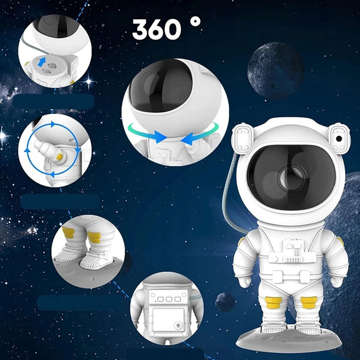 Astronaut 3D Sternenprojektor zur Raumgestaltung Ferngesteuert mit einstellbarem Display und Timer LED Lampe weiß