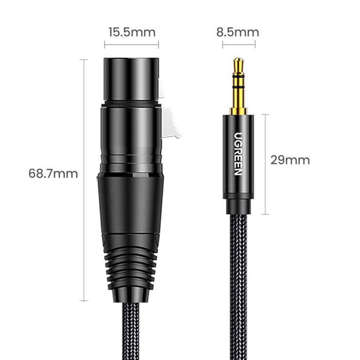 Audiokabel AV182 UGREEN XLR Buchse auf Klinke 3,5 Stecker 2m schwarz