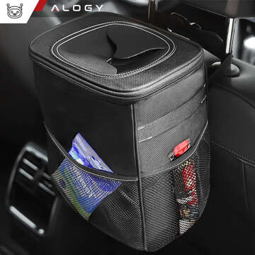 Auto-Mülleimer-Organizer, Mini-Mülleimer für Kopfstütze, Autositz für Auto, Schwarz, 8 l, Thermotasche Alogy