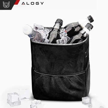 Auto-Mülleimer-Organizer, Mini-Mülleimer für Kopfstütze, Autositz für Auto, Schwarz, 8 l, Thermotasche Alogy