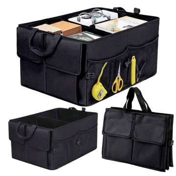 Auto Organizer Kofferraumtasche Kofferraum XXL Kofferraum 6 Taschen für Telefonbuch Getränketaschentücher Schwarz 2x Kopfstützenhalterung