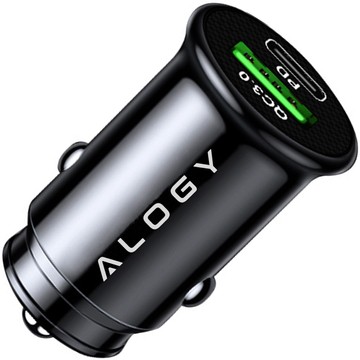 Autoladegerät 38 W USB QC 3.0 18 W USB-C C PD 20 W schnell leistungsstark für Alogy Car, schwarzes Gehäuse