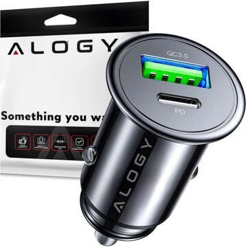 Autoladegerät 48 W USB QC 3.0 18 W USB-C C PD 30 W schnell leistungsstark für Alogy Autotelefon schwarz USB-C-Kabel 1 m