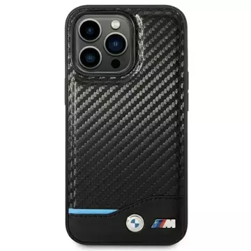 BMW BMHCP14L22NBCK Handyhülle für Apple iPhone 14 Pro 6.1" schwarz/schwarz Leder Carbon