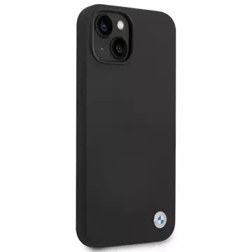 BMW BMHCP14SSILBK Handyhülle für Apple iPhone 14 6.1" schwarz/schwarz Silikon-Metall-Logo