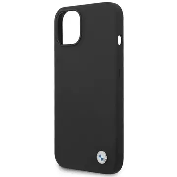 BMW BMHCP14SSILBK Handyhülle für Apple iPhone 14 6.1" schwarz/schwarz Silikon-Metall-Logo