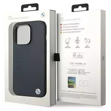 BMW BMHMP14XSLLNA Handyhülle für Apple iPhone 14 Pro Max 6,7" Marine/Marine Hardcase Leder Hot Stamp MagSafe