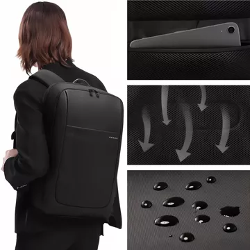 Bange Wasserdichter Rucksack Laptoptasche 15,6" Urban Travel 46x30x16 cm Für Arbeit Schule Flugzeug Herren Damen Schwarz