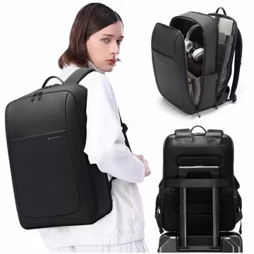 Bange Wasserdichter Rucksack Laptoptasche 15,6" Urban Travel 46x30x16 cm Für Arbeit Schule Flugzeug Herren Damen Schwarz