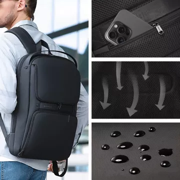 Bange Wasserdichter Rucksack, Laptoptasche, 15,6 Zoll, Reisezubehör, 48 x 30 x 12,5 cm, für Arbeit, Schule, Flugzeug, Herren, Damen, USB und USB-C, Schwarz