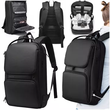 Bange Wasserdichter Rucksack, Laptoptasche, 15,6 Zoll, Reisezubehör, 48 x 30 x 12,5 cm, für Arbeit, Schule, Flugzeug, Herren, Damen, USB und USB-C, Schwarz