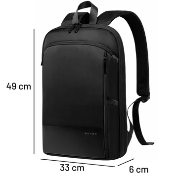 Bange Wasserdichter Rucksack, Laptoptasche, 17 Zoll, Reise, erweiterbar, 49 x 33 x 6 cm, für Arbeit, Schule, Flugzeug, Herren, Damen, Schwarz