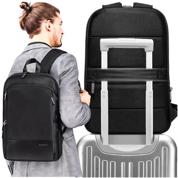 Bange Wasserdichter Rucksack, Laptoptasche, 17 Zoll, Reise, erweiterbar, 49 x 33 x 6 cm, für Arbeit, Schule, Flugzeug, Herren, Damen, Schwarz