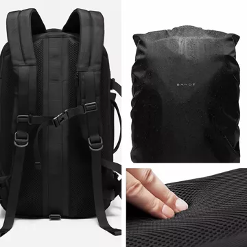 Bange Wasserdichter Rucksack für 15,6-Zoll-Laptop, Stadtreisender, erweiterbar auf 55 x 35 x 21–27 cm, für Flugzeug, Herren, Damen, Vorhängeschloss, Kompass, Flaschenclip, Schwarz