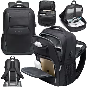 Bange wasserdichter Rucksack für 15,6-Zoll-Laptop, Stadtreisender, 45 x 30 x 16 cm, für Arbeit, Flugzeug, Herren, Damen, mit USB-Anschluss Schwarz