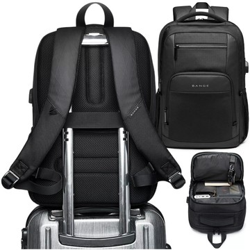 Bange wasserdichter Rucksack für 15,6-Zoll-Laptop, Stadtreisender, 45 x 30 x 16 cm, für Arbeit, Flugzeug, Herren, Damen, mit USB-Anschluss Schwarz