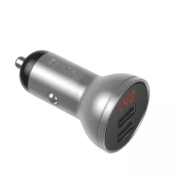 Baseus Autoladegerät mit Display, 2x USB, 4.8A, 24W (Silber)