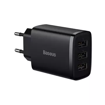 Baseus Compact 3x USB Typ A 17W Wandladegerät Schwarz