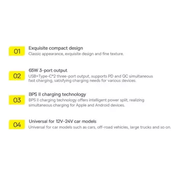 Baseus Golden Contactor Pro Autoladegerät USB-A 2x USB-C 65W dunkelgrau (CGJP010013)