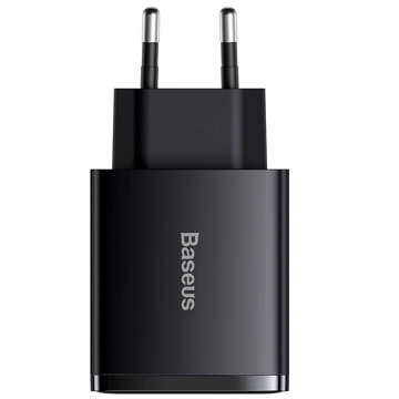 Baseus Kompaktes Schnellladegerät 2xUSB USB-C PD QC 3.0 3A 30W Schwarz